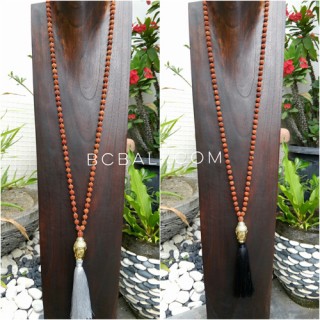 golden chrome buddha head prayer necklace tassels mala rudraksha